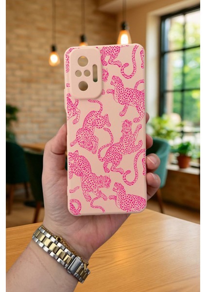 Xiaomi Redmi Note 1o Pro-Pembe Leopar Desenli Silikon Darbe Emici Klasik Korumalı Rubber Kılıf fiyatları