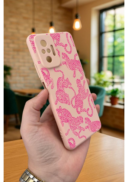 Xiaomi Redmi Note 1o Pro-Pembe Leopar Desenli Silikon Darbe Emici Klasik Korumalı Rubber Kılıf modelleri