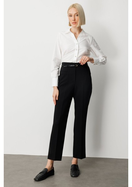 Kadın Beli Kemerli Boru Paça Pantolon 1001 Siyah fiyatları