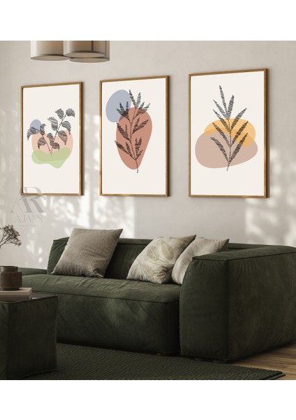 Modern Yeşillik Boho Soyut Çerçeve Görünümlü 3'lü Set Mdf Poster fiyatları