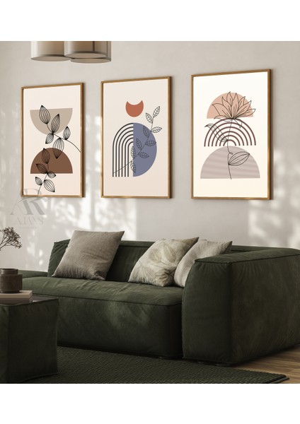 Kahvenin Tonları Pinterest Stil Çerçeve Görünümlü 3'lü Set Mdf Poster