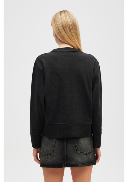 Risu, Düz Örgü Kadın Mevsimlik Triko Bisiklet Yaka Kazak - Siyah