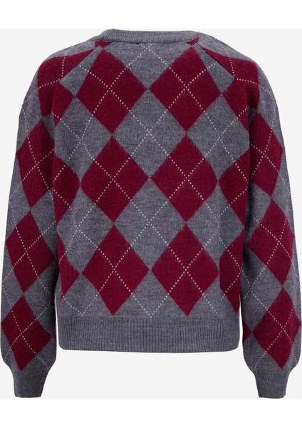 Bisiklet Yaka Basic Baklava Desenli Bordo - Gri Kadın Kazak PBF5WL-KZK9563 fiyatları