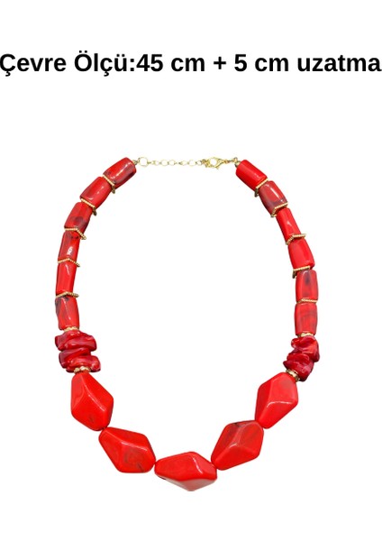Bordoya Yakın Kırmızı Renk; Uzatma Ile 50 cm Kolye Uznluğu; Şık Tasarım,bohem Tarz Ötesi Akrilik Esaslı Kolye (KOD2870) fiyatları