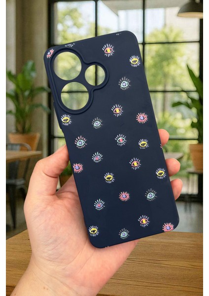 Xiaomi Redmi 13 4g Mini Evıl Eye Desenli Silikon Darbe Emici Klasik Korumalı Rubber Kılıf