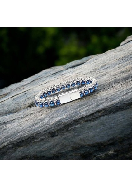 Çelik Zincirli Mavi ve Gümüş Hematit Bileklik 9592B21D6 modelleri