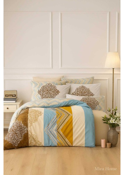 Çift Kişilik Pamuklu Nevresim Takımı Zigzag Desenli