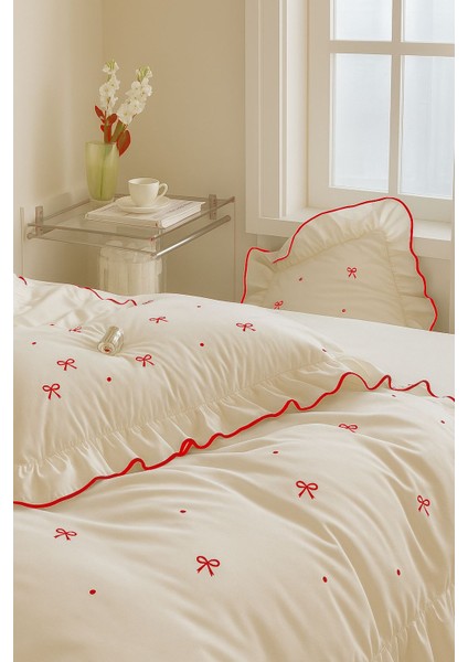 Soft Elegance Fırfırlı Çift Kişilik Nevresim Seti Desenli Süs Dikişli %100 Pamuk modelleri