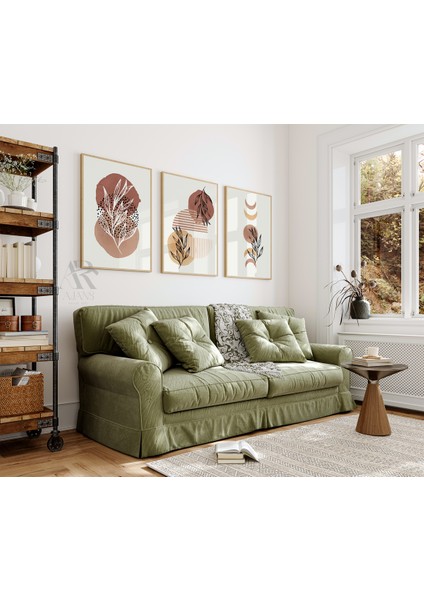 Toprak Tonları ile Sadelik Soyut Çerçeve Görünümlü 3'lü Mdf Tablo