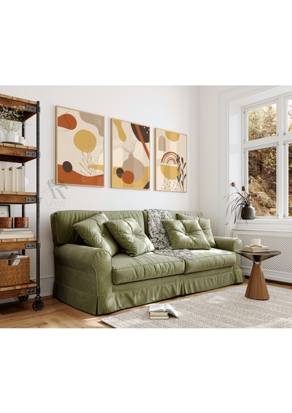 Minimalist Bitki ve Renk Vurguları Çerçeve Görünümlü 3'lü Mdf Tablo