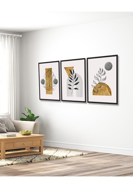 Soyut Yaprak Sanatı Serisi 3'lü Mdf Tablo