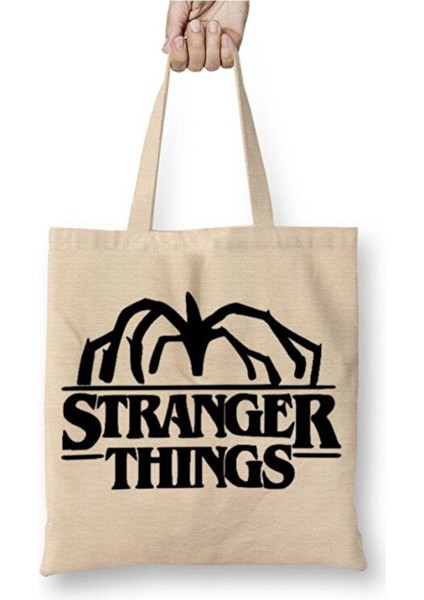 Stranger Things Demogorgon Logo Bez Çanta Uzun Saplı Alışveriş Çantası Plaj Çantası