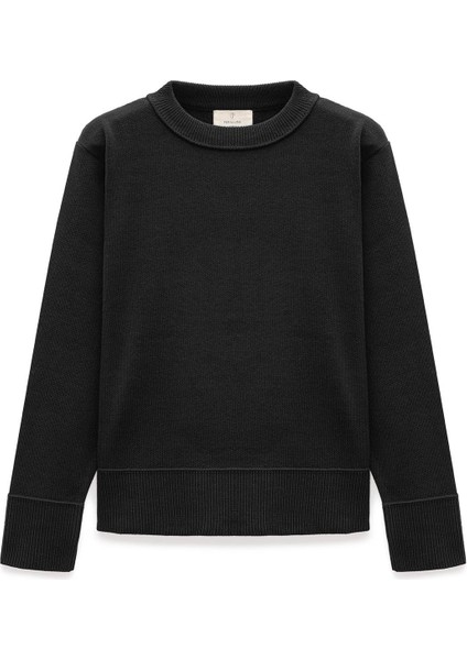 Risu, Düz Örgü Kadın Mevsimlik Triko Bisiklet Yaka Kazak - Siyah