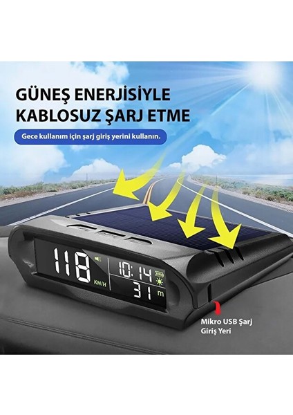 Araç Hız Ölçer Evrensel Gps Hız Göstergesi Solar ve USB Şarj/güneş Enerjili Hız Ölçer S98 Hud Ekranı