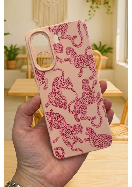 Redmi 13C- Pembe Leopar Desenli Lansman Kamera Korumalı Yumuşak Silikon Rubber Kılıf