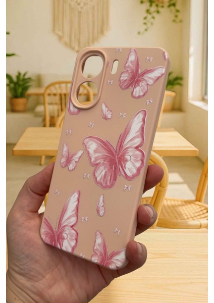 Redmi 13C-PEMBE Kelebek Desenli Lansman Kamera Korumalı Yumuşak Silikon Rubber Kılıf modelleri