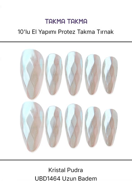 10'lu Ten Rengi Uzun Badem UBD1464 Tekrar Kullanılabilir El Yapımı Protez Takma Tırnak - Ten Rengi-L