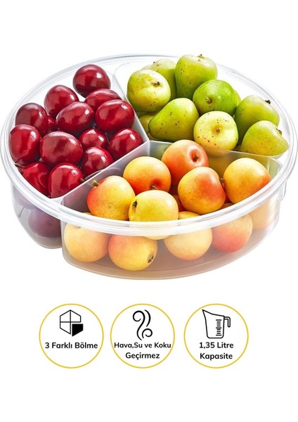 3 Bölmeli Sızdırmaz Contalı Kilitli Kapaklı 1,35 Litre Yuvarlak Erzak Saklama Kabı LC-500 (5332) fırsatları