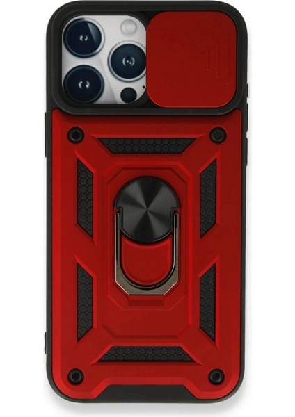 iPhone 15 Pro Kılıf Pars Lens Yüzüklü Silikon - Kırmızı (K95)