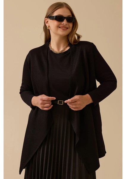 Kadın Büyük Beden Asimetrik Kesim Triko Hırka 4004 Siyah fiyatları