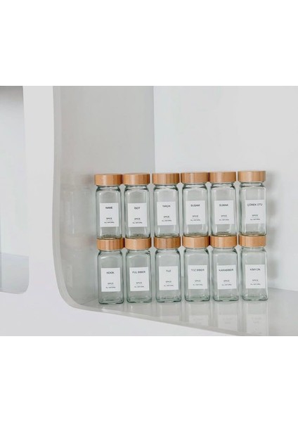 12'li Bambu Kabaklı Cam Baharatlık