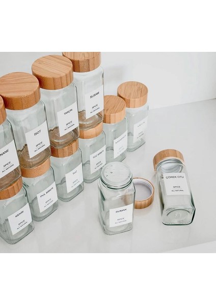 12'li Bambu Kabaklı Cam Baharatlık modelleri