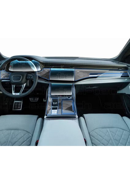 Yeni Audi Q8 Navigasyon Dijital Gösterge 9h Nano ve Piano Black Uyumlu Tpu Koruyucu 8li Set