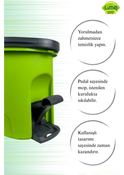 Pedal Power Mikrofiber Bezli Temizlik Seti - 360°DÖNER Başlıklı Pedallı Kova Mop - Üretici Garantili fırsatları