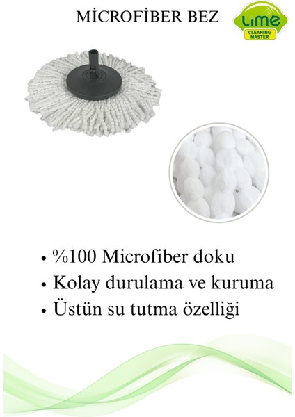 Pedal Power Mikrofiber Bezli Temizlik Seti - 360°DÖNER Başlıklı Pedallı Kova Mop - Üretici Garantili
