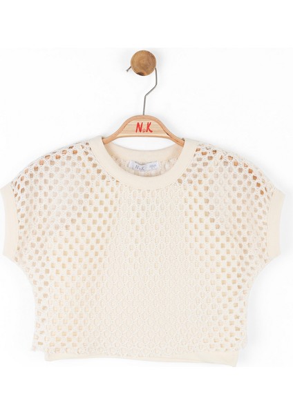 08-14 Yaş Kız Çocuk Vizon-Krem Pantolon-File Bluz Takım - Vizon-Krem fiyatları