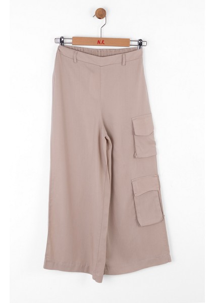 08-14 Yaş Kız Çocuk Vizon-Krem Pantolon-File Bluz Takım - Vizon-Krem indirimleri