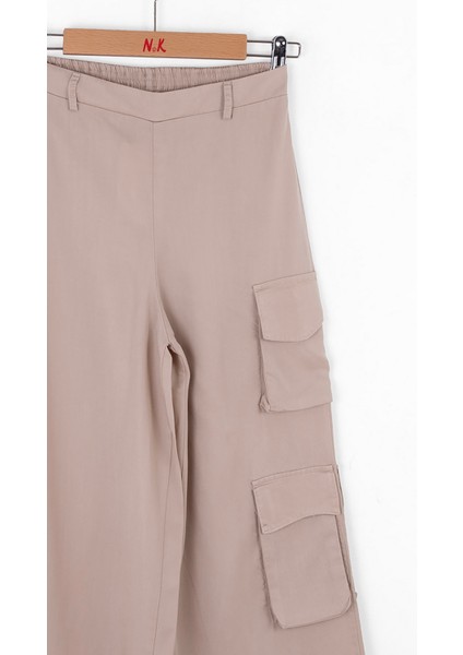 08-14 Yaş Kız Çocuk Vizon-Krem Pantolon-File Bluz Takım - Vizon-Krem