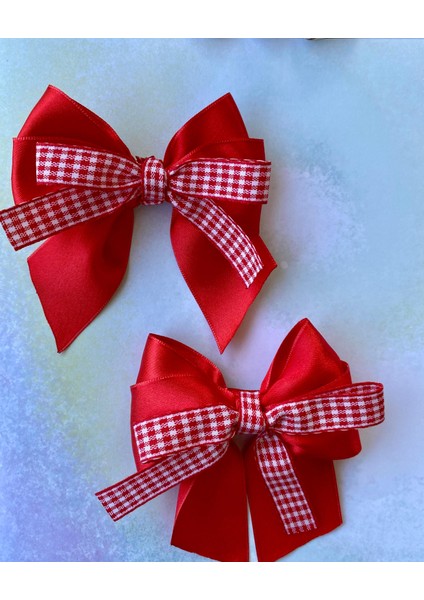 Yılbaşı Temalı Çocuk ve Yetişkinler Için Kırmızı Renk Kurdele Model El Yapımı Iki Adet Toka