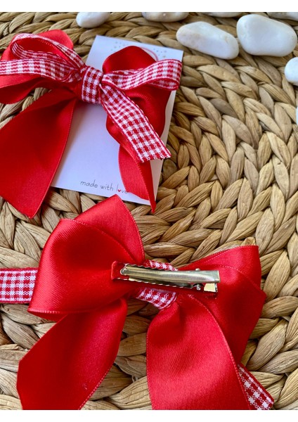 Yılbaşı Temalı Çocuk ve Yetişkinler Için Kırmızı Renk Kurdele Model El Yapımı Iki Adet Toka modelleri