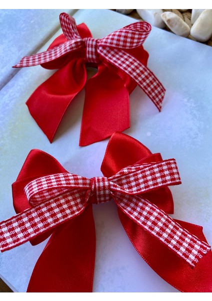 Yılbaşı Temalı Çocuk ve Yetişkinler Için Kırmızı Renk Kurdele Model El Yapımı Iki Adet Toka fırsatları