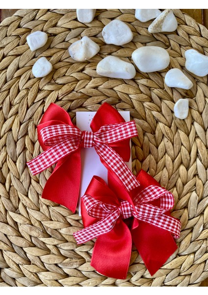 Yılbaşı Temalı Çocuk ve Yetişkinler Için Kırmızı Renk Kurdele Model El Yapımı Iki Adet Toka indirimleri