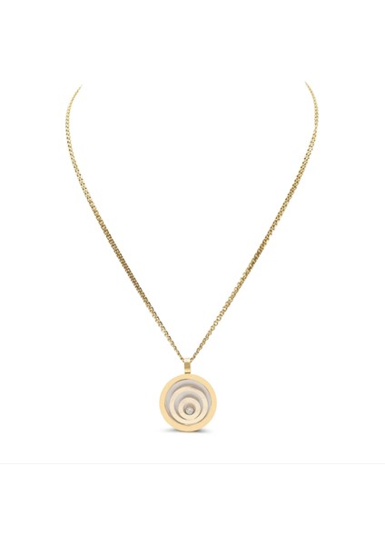 Çelik Gold Iç Içe Halka Çift Tarafı Camlı Kolye