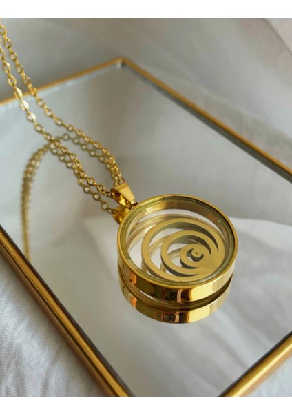 Çelik Gold Iç Içe Halka Çift Tarafı Camlı Kolye fiyatları