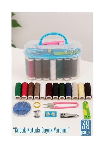 bulurum özel kutulu 39 parça dikiş seti – renkli ıplikler, makas, ığne, mezura ve aksesuarlar 711837