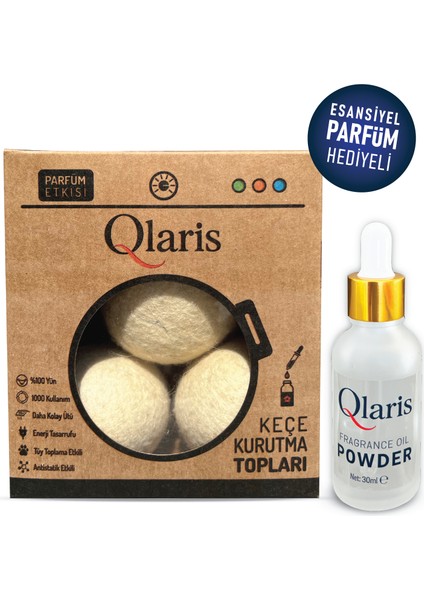 Keçe Çamaşır Kurutma Topu Vegan Powder Esansiyel Parfüm Hediyeli