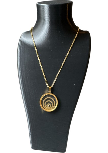 Çelik Gold Iç Içe Halka Çift Tarafı Camlı Kolye fırsatları