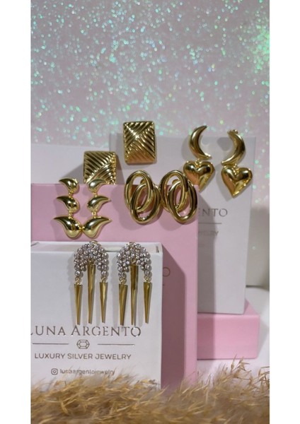 Geometrik Çizgili Dikdörtgen Model Klasik Büyük Küpe modelleri