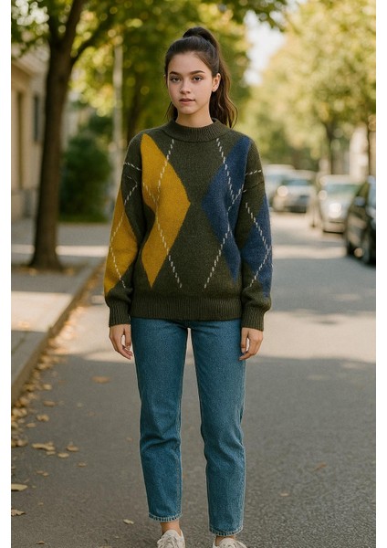 Bisiklet Yaka Baklava Desen Yumoş Kalın Kazak