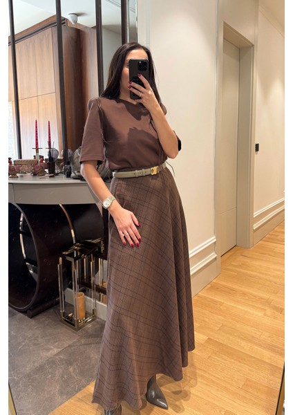 Ekose Desen Verevli Etek- Kahverengi fiyatları