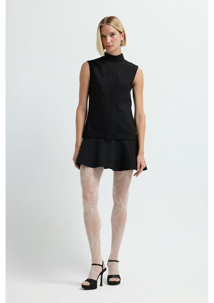 Kemerli Dik Yaka Elbise Siyah 12445656000 modelleri