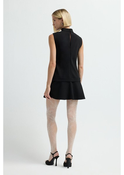 Kemerli Dik Yaka Elbise Siyah 12445656000