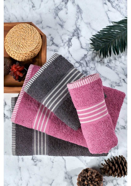 4 Lü Kadın Erkek Banyo Havlusu Takımı Oscar Mürdüm Antasit