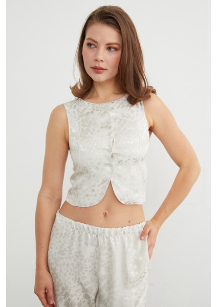 Leopar Desenli Saten Yelek Pantolon Takım