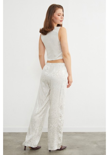 Leopar Desenli Saten Yelek Pantolon Takım