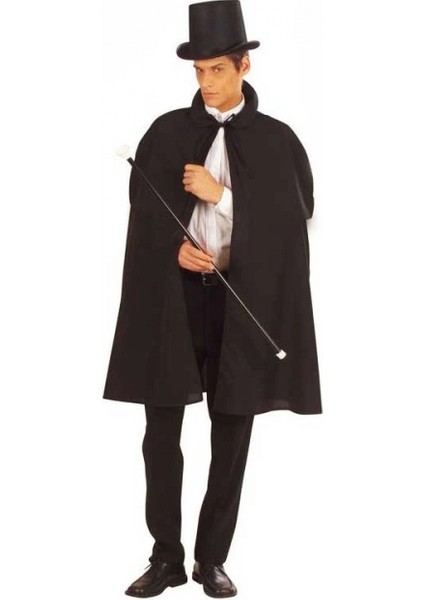 Siyah Sihirbaz Pelerini 120 cm ve Sihirbaz Şapkası 12 cm Yetişkin Boy